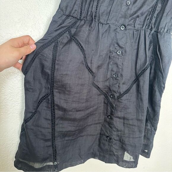 Frame Denim Black Mini Dress with Puff Sleeves and Mandarin Collar - Picture 6 of 11